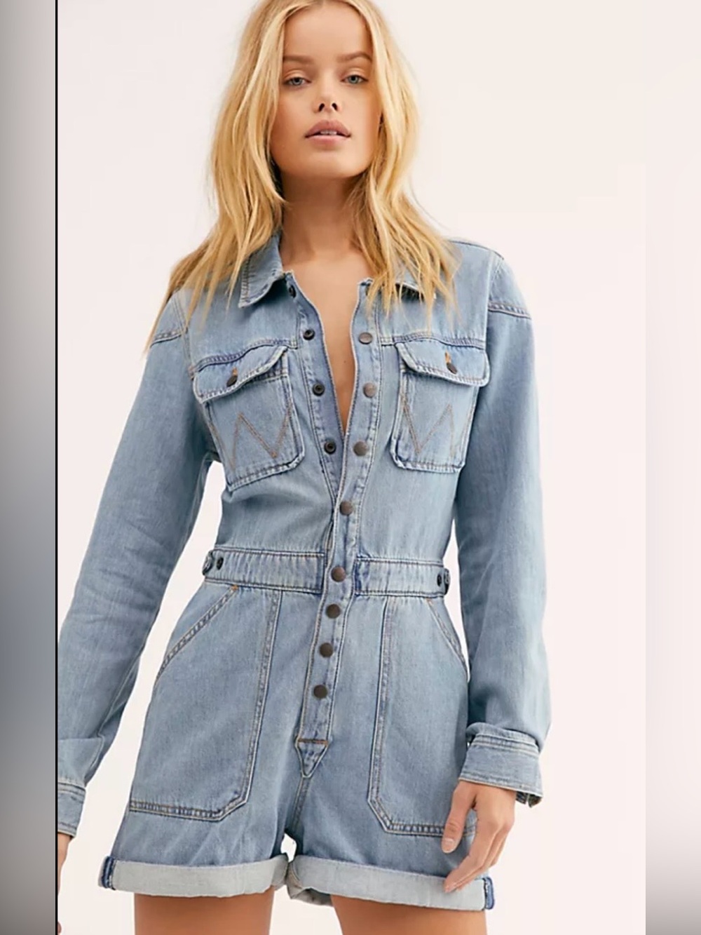 Wrangler Light Wash Denim Button-Front Romper